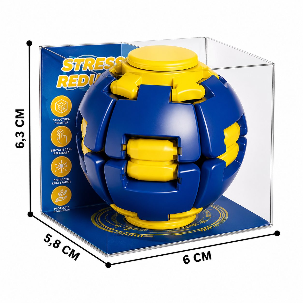 Jucarie Antistres Rotativa, Flippy, Model Minge Push and Spin, Rotire Manuala, Structura 3D Interactiva, pentru Relaxare si Indemanare, 6.3 cm, Albastru