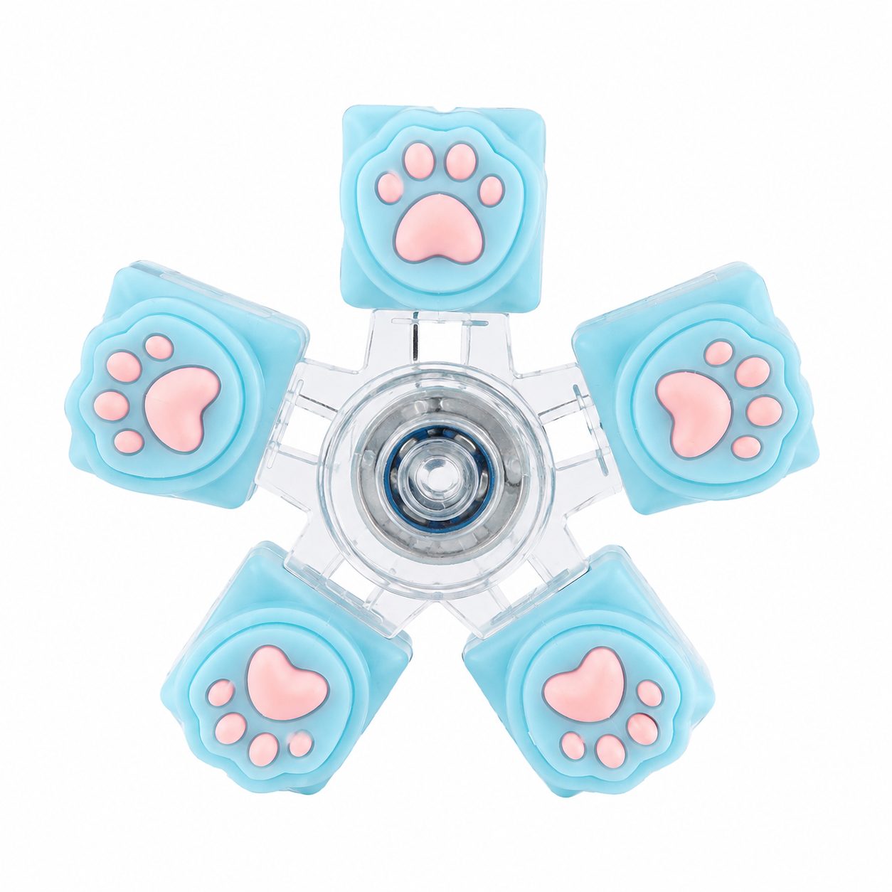 Jucarie Antistres Fidget Spinner, , Model Labute de Pisica, 5 Brate cu Elemente Decorative Tip Paw, Rotire Manuala, Design Compact, 7.5x7.5 cm, Albastru 1
