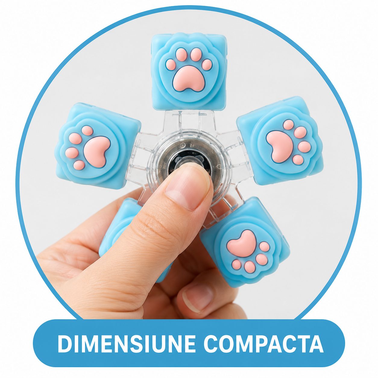 Jucarie Antistres Fidget Spinner, , Model Labute de Pisica, 5 Brate cu Elemente Decorative Tip Paw, Rotire Manuala, Design Compact, 7.5x7.5 cm, Albastru 3