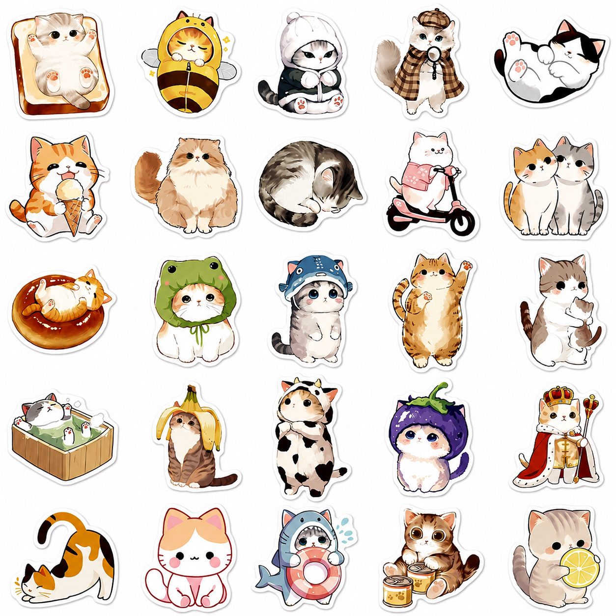 Set 50 Stickere Decorative, , Modele Pisici Cartoon Dragute, Impermeabile, Aproximativ 5.27 x 5.46 cm, Multicolor 4