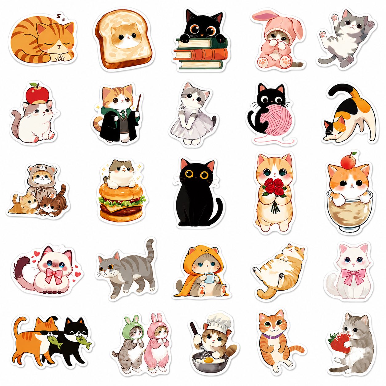 Set 50 Stickere Decorative, , Modele Pisici Cartoon Dragute, Impermeabile, Aproximativ 5.27 x 5.46 cm, Multicolor 3