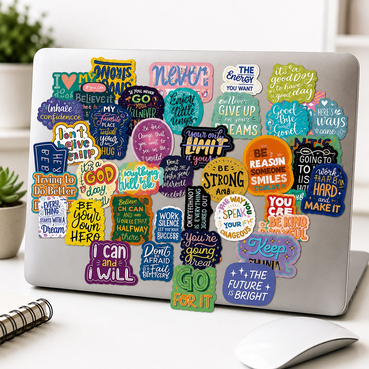 Set 50 Stickere Decorative, , cu Mesaje Motivationale si Citate Inspirationale in Limba Engleza, Impermeabile, Aproximativ 5.27 x 5.43 cm, Multicolor 4