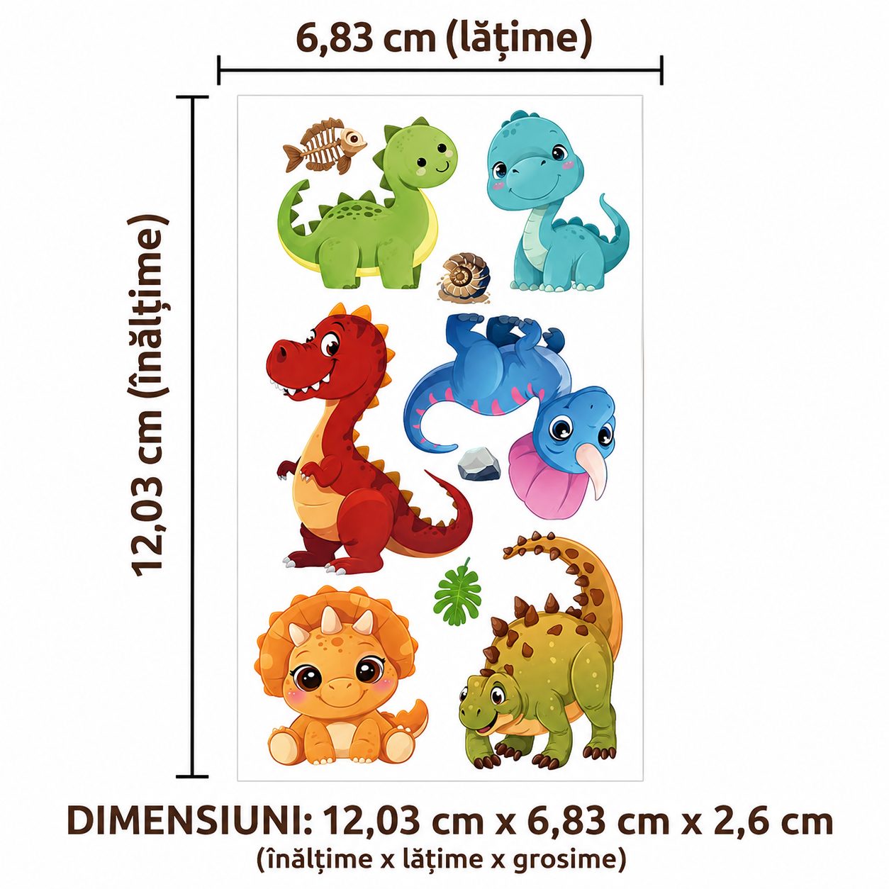 Set Tatuaje Temporare pentru Copii, , Modele Dinozauri Cartoon, Impermeabile, cu T-Rex si Animale Preistorice, Petreceri si Activitati Creative, Foaie 12.03 x 6.83 cm, Multicolor 3