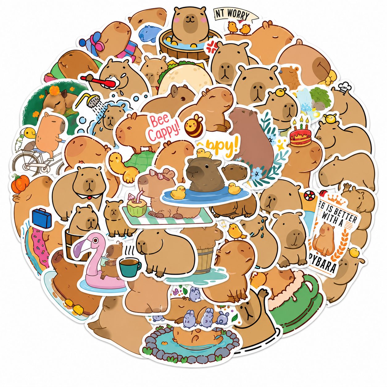 Set 50 Stickere Decorative, , Modele Capybara Cartoon, din Vinil, Impermeabile, Aproximativ 5.27 x 5.42 cm, Multicolor