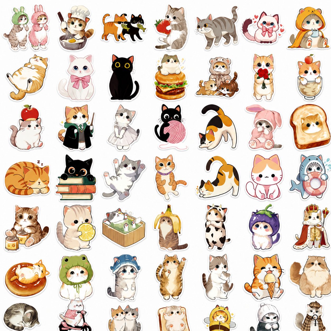 Set 50 Stickere Decorative, , Modele Pisici Cartoon Dragute, Impermeabile, Aproximativ 5.27 x 5.42 cm, Multicolor 5