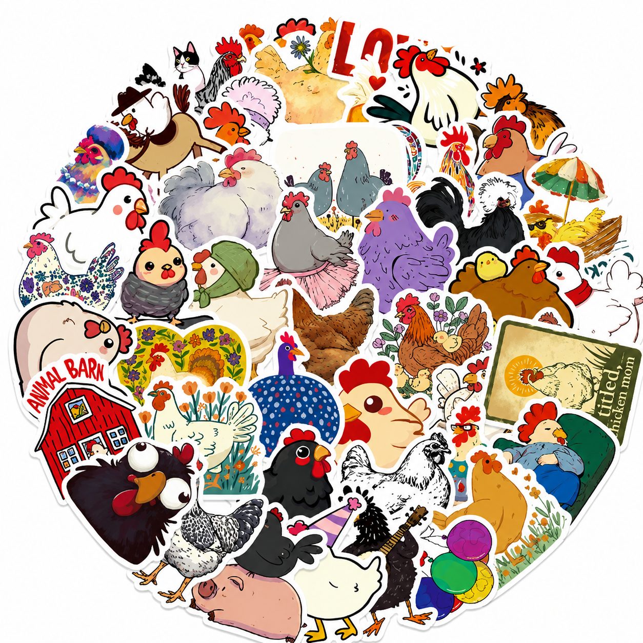 Set 50 Stickere Decorative, , Modele Gainuse Cartoon Colorate, Impermeabile, Aproximativ 5.93 x 4.78 cm, Multicolor