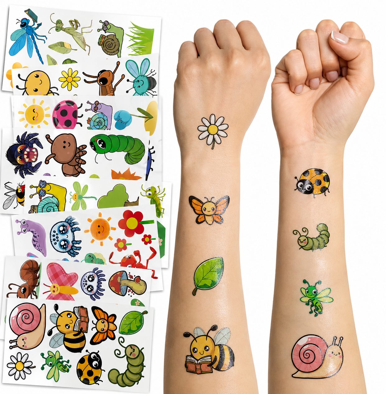 Set Tatuaje Temporare pentru Copii, , Modele Cartoon cu Insecte si Natura, Rezistente la Apa, pentru Petreceri si Activitati Creative, Foaie 12 x 6.8 cm, Multicolor 4