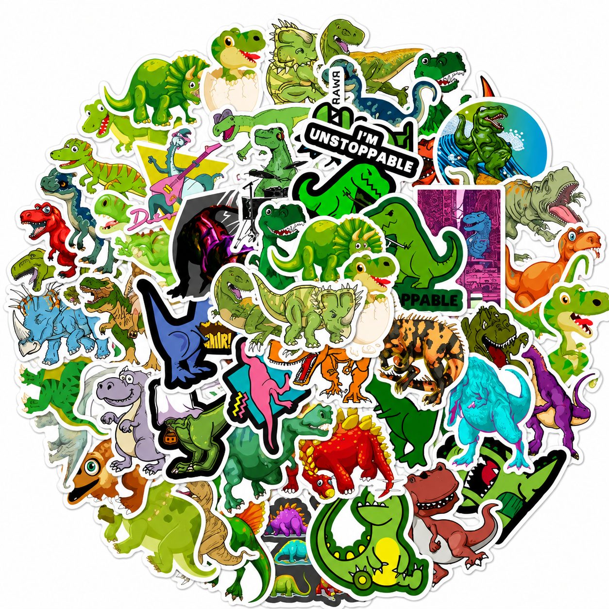 Set 50 Stickere Decorative, , Modele Dinozauri Cartoon, Impermeabile, Aproximativ 5 x 6 cm, Multicolor