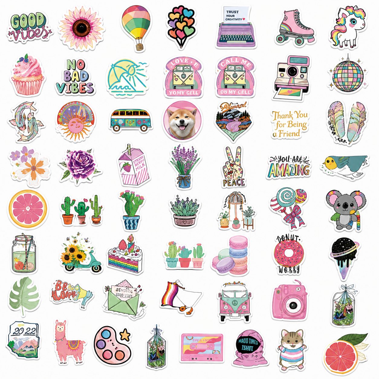 Set 50 Stickere Decorative, , Modele Cartoon si Graffiti, Animale, Peisaje si Astronauti, Impermeabile, Aproximativ 5 x 6 cm, Multicolor 2