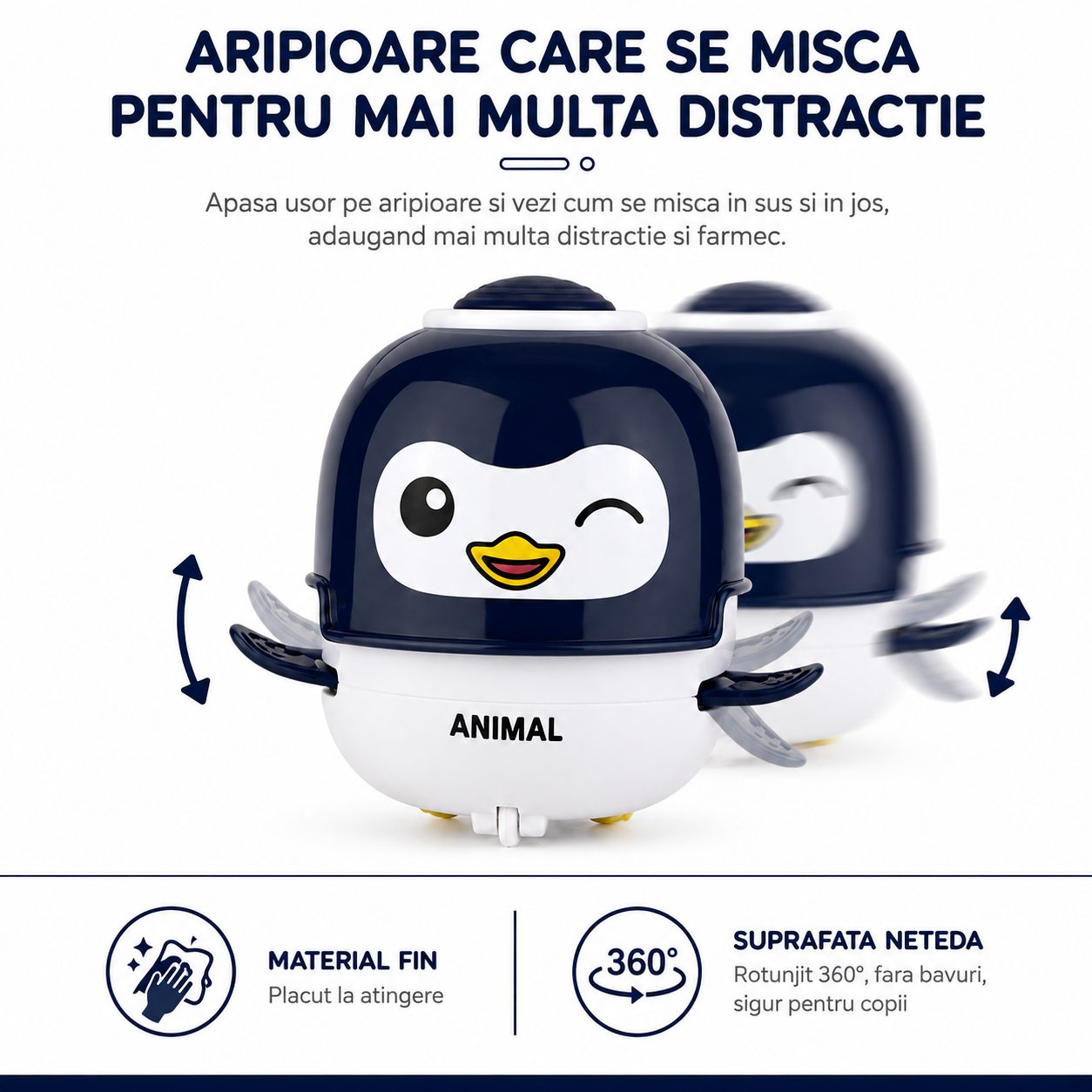 Jucarie Interactiva cu Inertie, , Model Pinguin, Sunete si Lumini, pentru Copii 1-3 Ani, Albastru 5