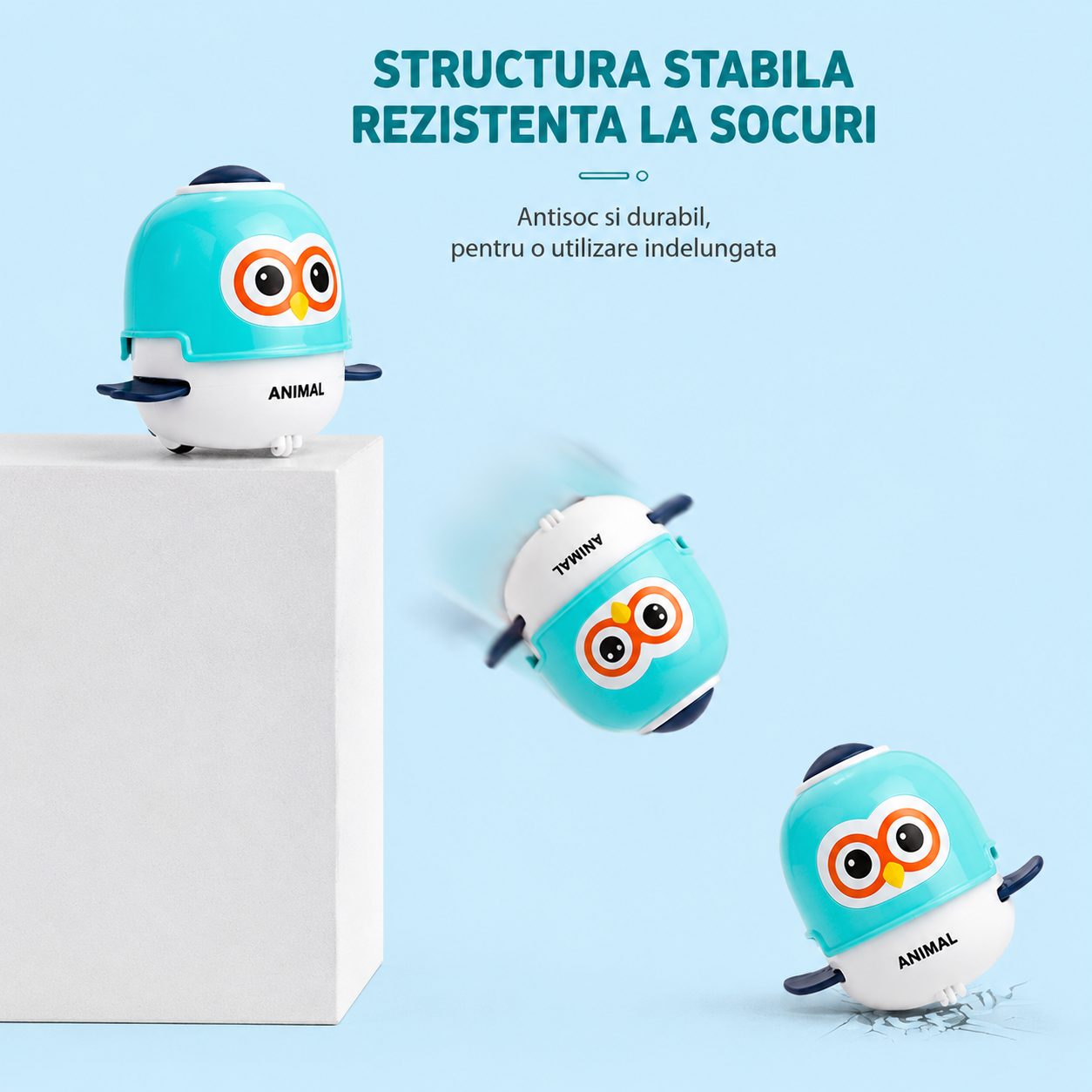 Jucarie Interactiva cu Inertie, , Model Bufnita, Sunete si Lumini, pentru Copii 1-3 Ani, Turcoaz 4