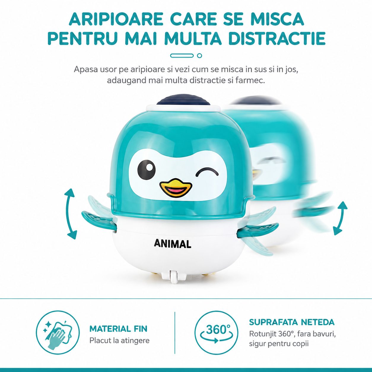 Jucarie Interactiva cu Inertie, , Model Bufnita, Sunete si Lumini, pentru Copii 1-3 Ani, Turcoaz 5