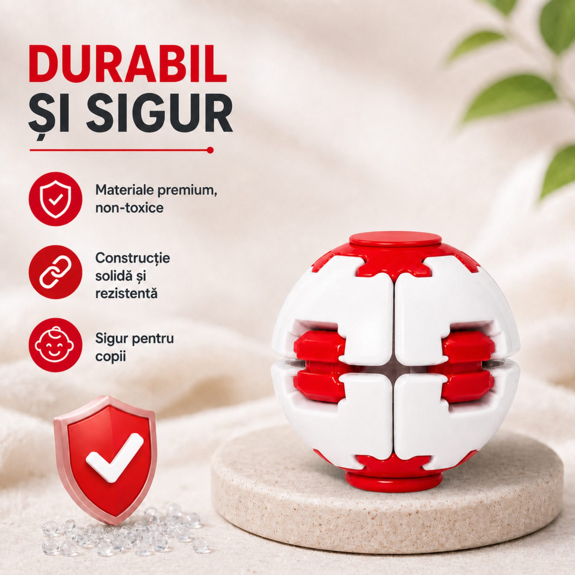 Minge Antistres Rotativa 3D, , Keychain Fidget Spinner Ball, cu Sistem Push and Spin, Jucarie Senzoriala pentru Relaxare si Indemanare, 4.5x5 cm, Alb\Rosu 4
