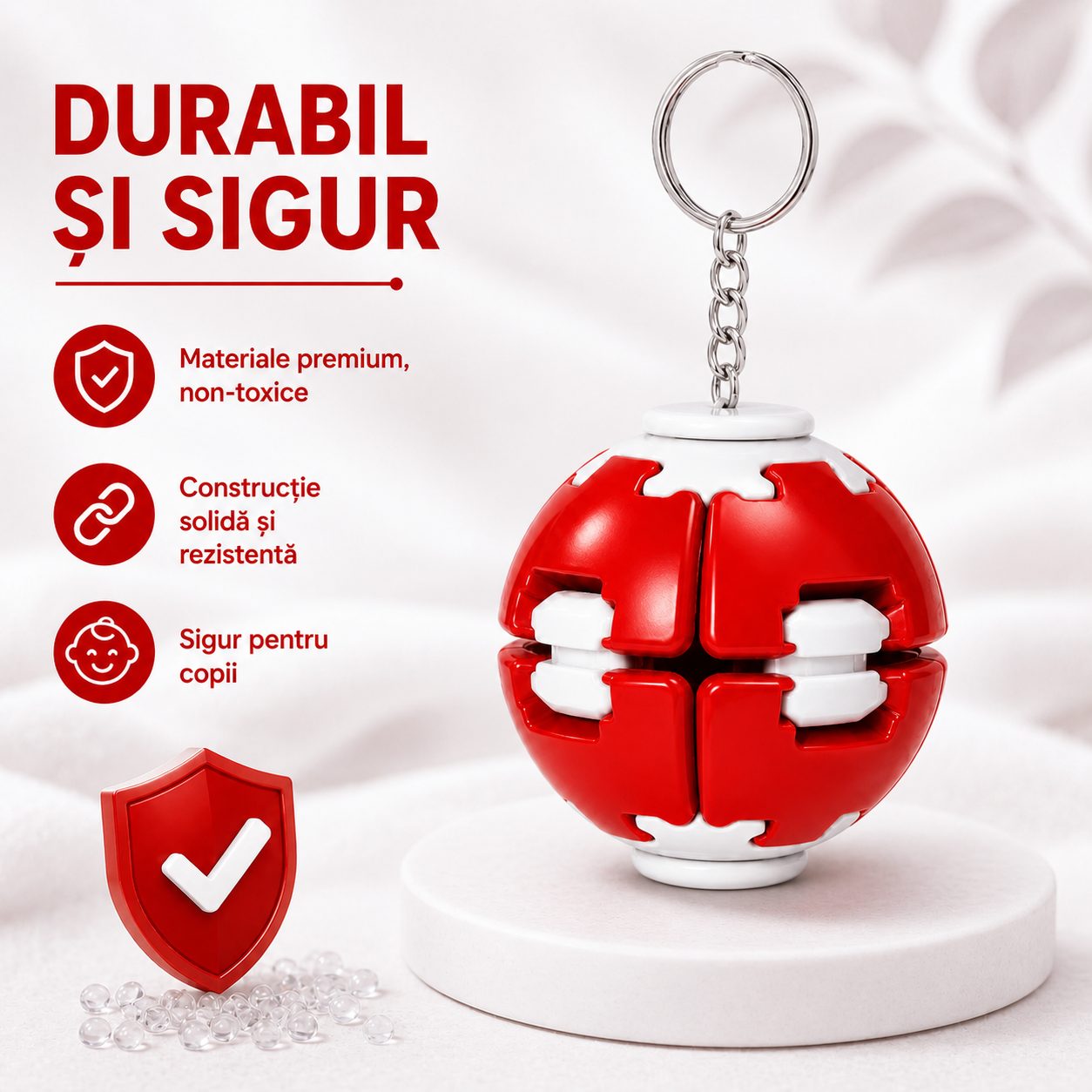 Minge Antistres Rotativa 3D, , Keychain Fidget Spinner Ball, cu Sistem Push and Spin, Jucarie Senzoriala pentru Relaxare si Indemanare, 4.5x5 cm, Rosu 5