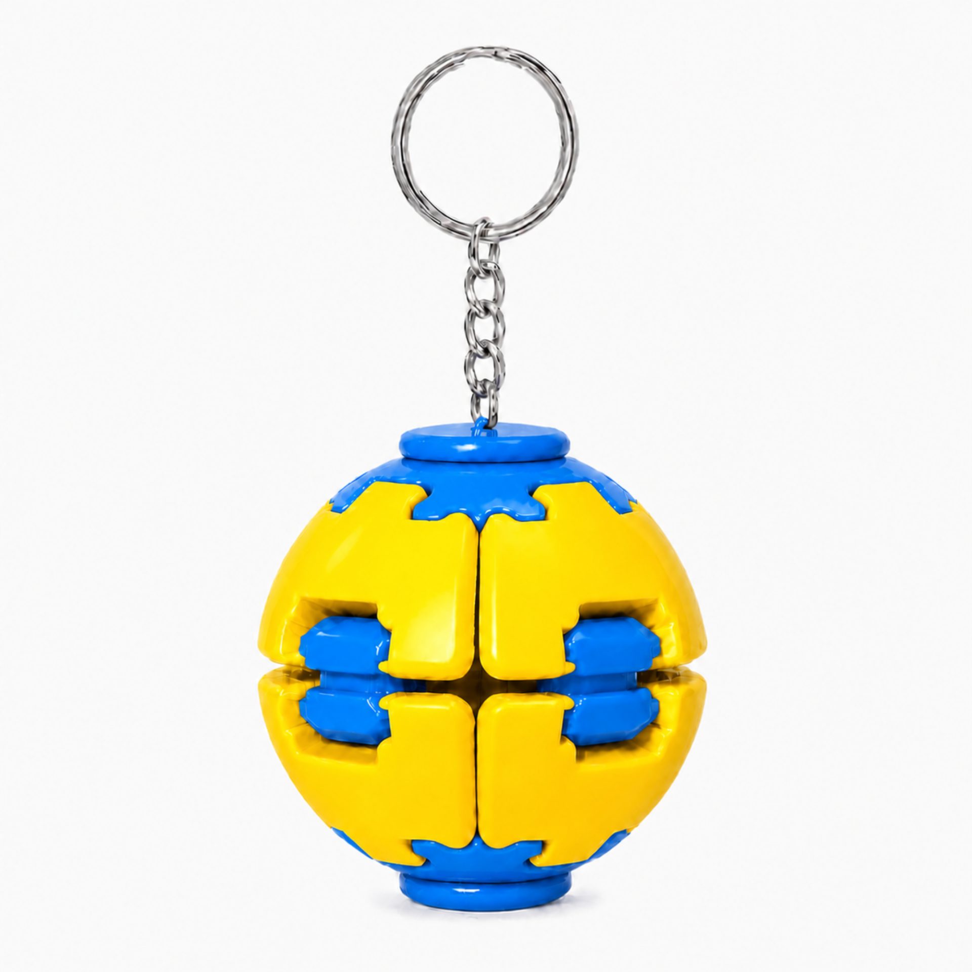 Minge Senzorială Antistres Rotativă 3D, , Tip Fidget Spinner, cu Breloc și Sistem Push and Spin, 4.5x5 cm, Galben și Albastru
