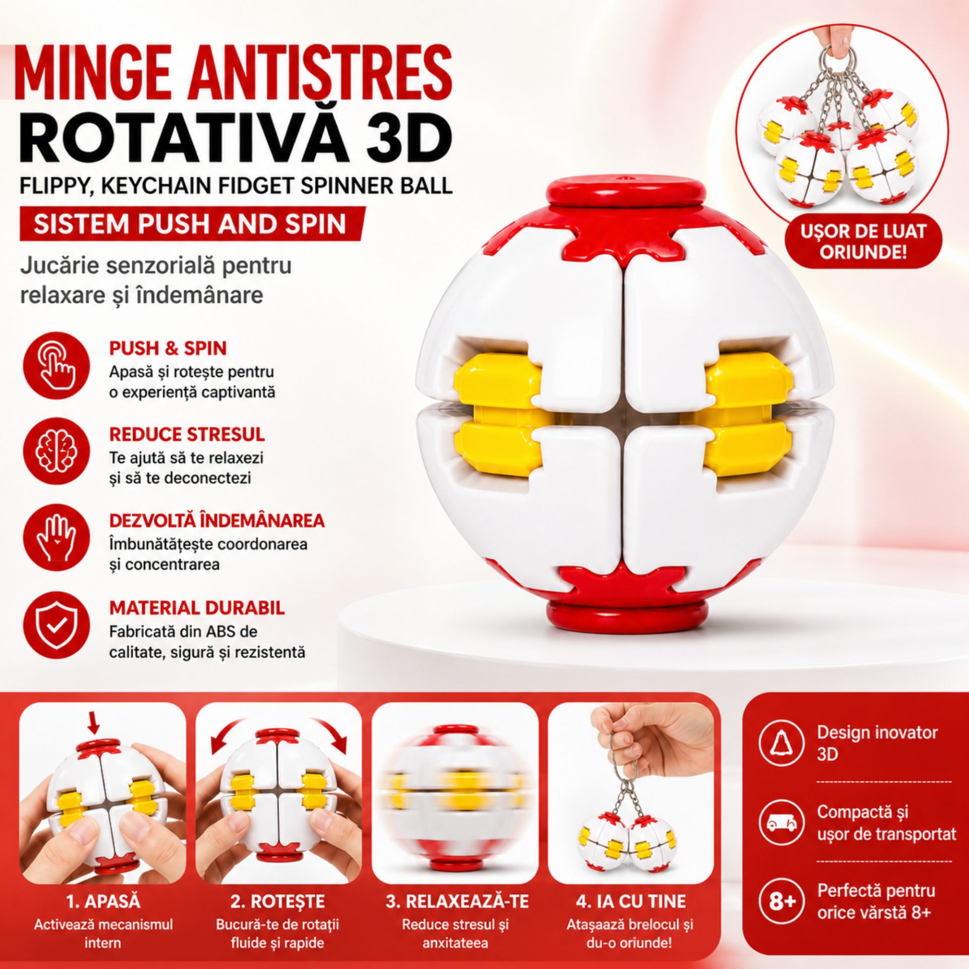 Detaliu sistem Push and Spin pe minge Flippy