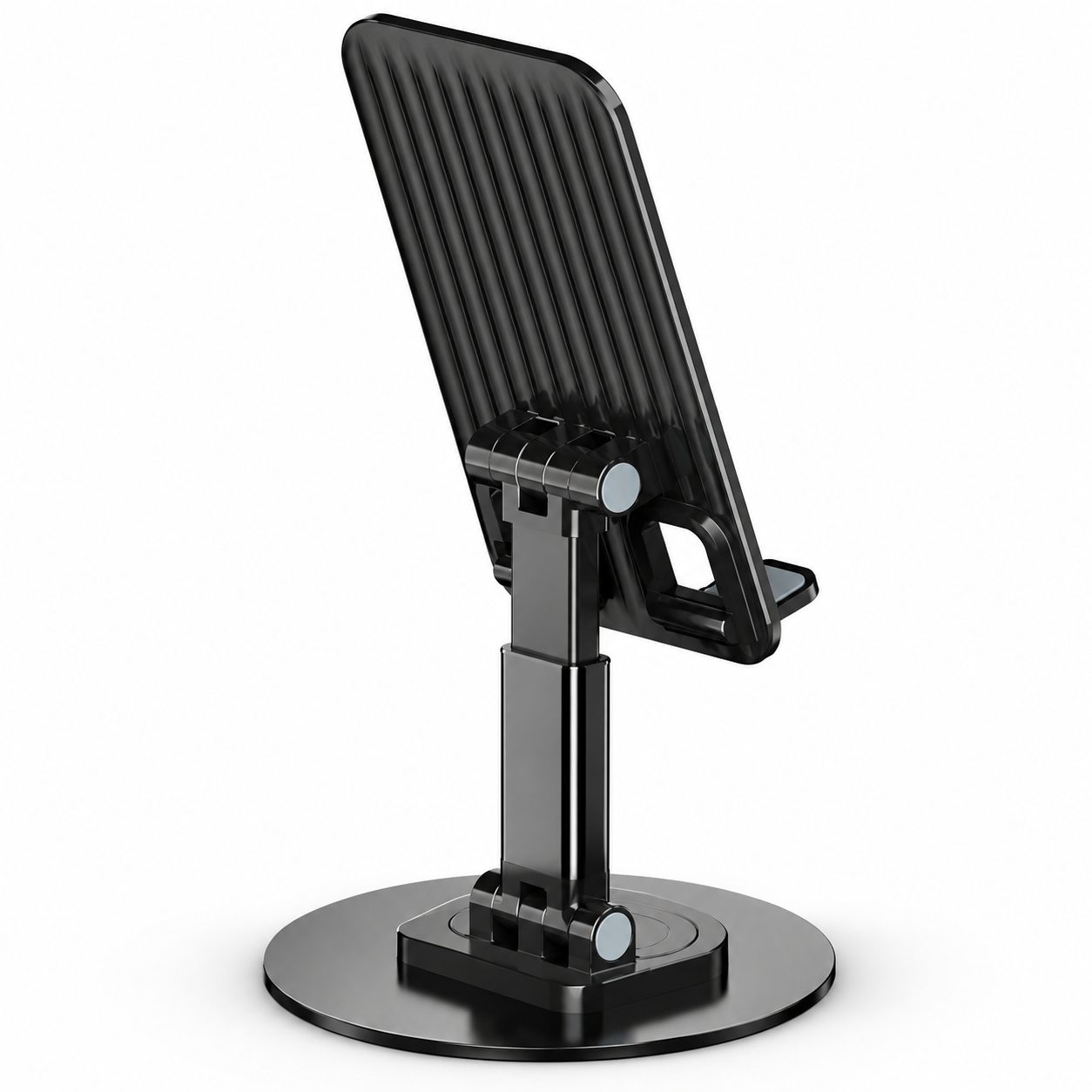 Suport de Birou pentru Telefon si Tableta, Flippy, Rotativ 360°, Pliabil, Metal, Inaltime Reglabila 17x19.5 cm, Negru