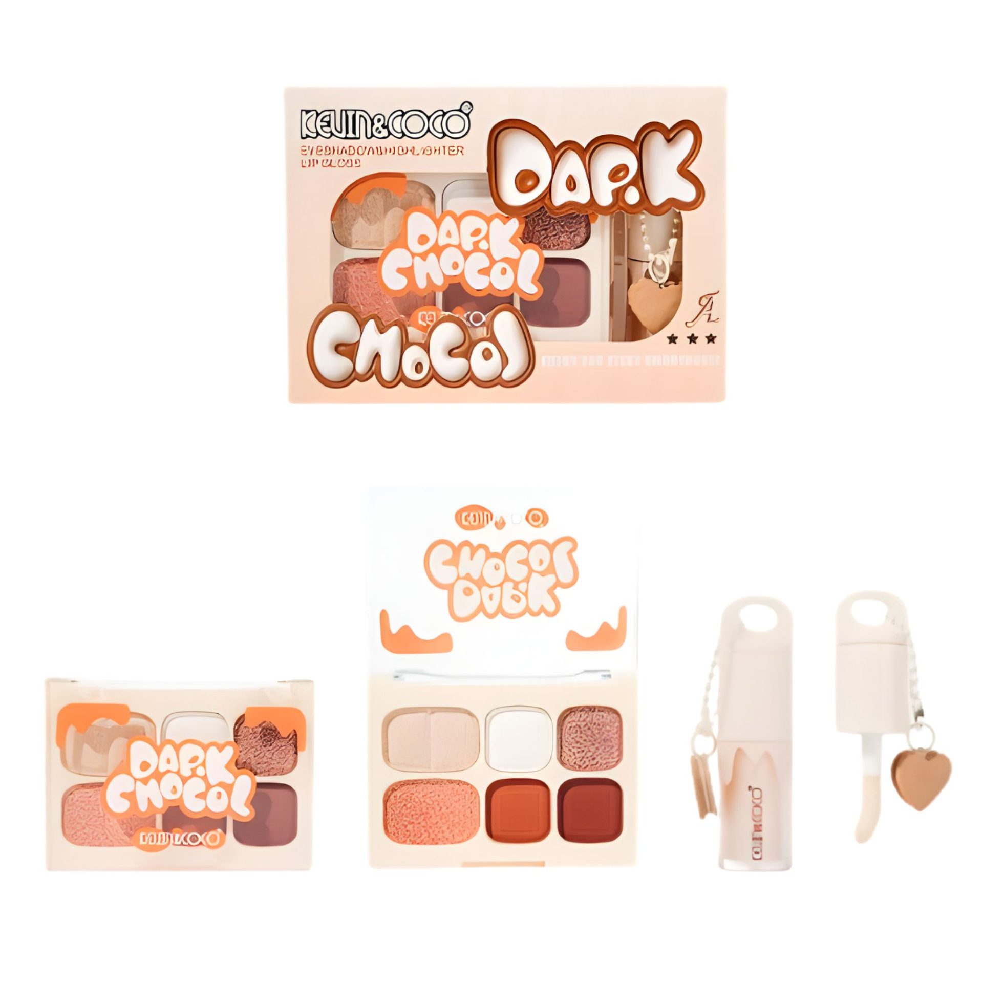 Set Machiaj, Kevin&Coco, Paleta Farduri de Ochi si Lip Gloss, 6 Nuante, Finisaj Mat, Shimmer, Textura Fina, Pigmentare Intensa, 10.4 g, 14.7 x 10.5 x 3.5 cm, Portocaliu 2