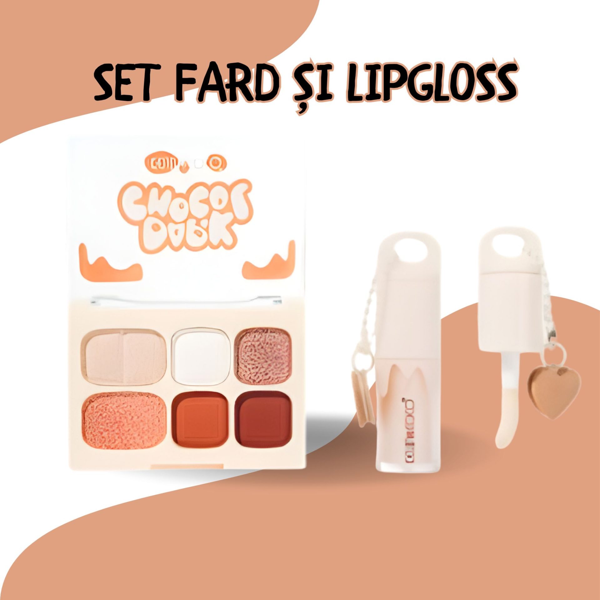 Set Machiaj, Kevin&Coco, Paleta Farduri de Ochi si Lip Gloss, 6 Nuante, Finisaj Mat, Shimmer, Textura Fina, Pigmentare Intensa, 10.4 g, 14.7 x 10.5 x 3.5 cm, Portocaliu 4