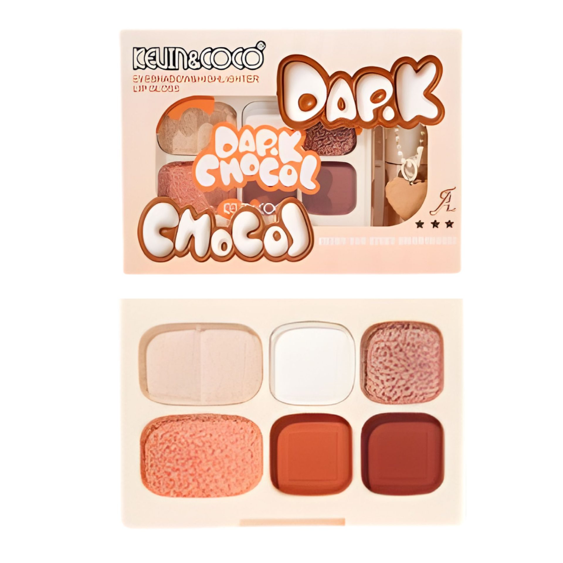 Set Machiaj, Kevin&Coco, Paleta Farduri de Ochi si Lip Gloss, 6 Nuante, Finisaj Mat, Shimmer, Textura Fina, Pigmentare Intensa, 10.4 g, 14.7 x 10.5 x 3.5 cm, Portocaliu 3