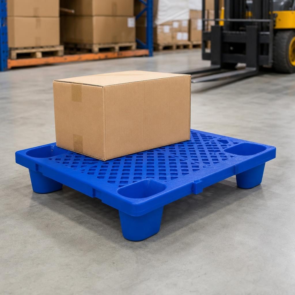 Palet de Transport, , 60 x 40 x 12 cm, 4 Picioare, din Plastic durabil, Palet pentru Stivuitor in Depozit, Rezistent la Umiditate, Grila Ingrosata, Albastru 5