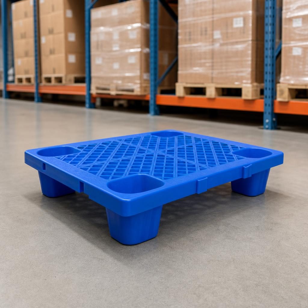 Palet de Transport, , 60 x 40 x 12 cm, 4 Picioare, din Plastic durabil, Palet pentru Stivuitor in Depozit, Rezistent la Umiditate, Grila Ingrosata, Albastru 2