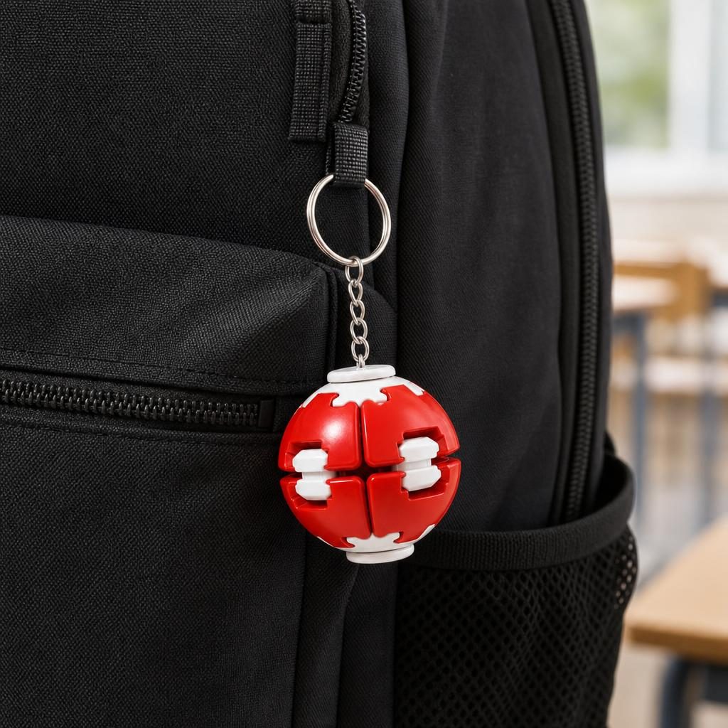 Minge Antistres Rotativa 3D, , Keychain Fidget Spinner Ball, cu Sistem Push and Spin, Jucarie Senzoriala pentru Relaxare si Indemanare, 4.5x5 cm, Rosu 3