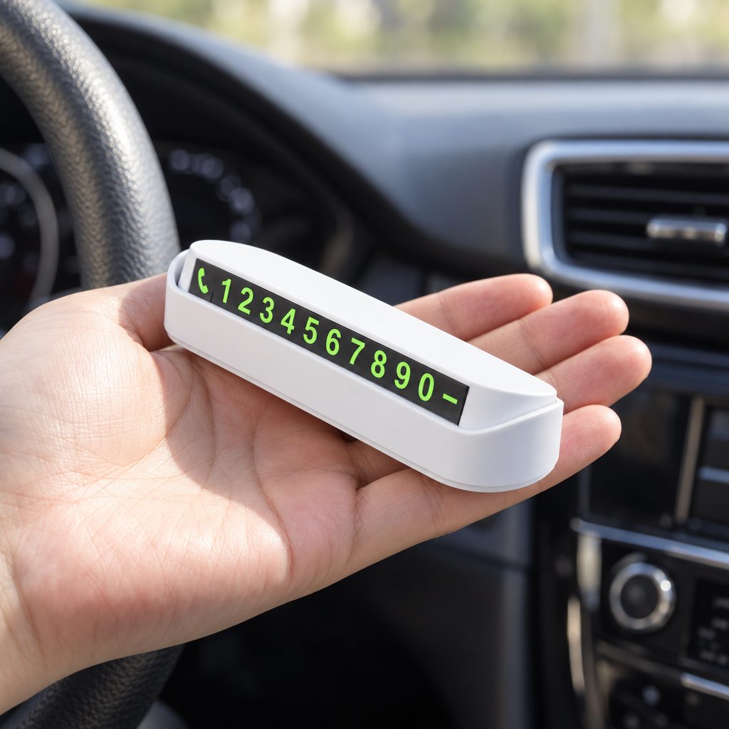 Placuta Auto pentru Parcare Temporara, Flippy, cu Numar de Telefon Ascuns la Cerere, 12 x 3,cm, Alb