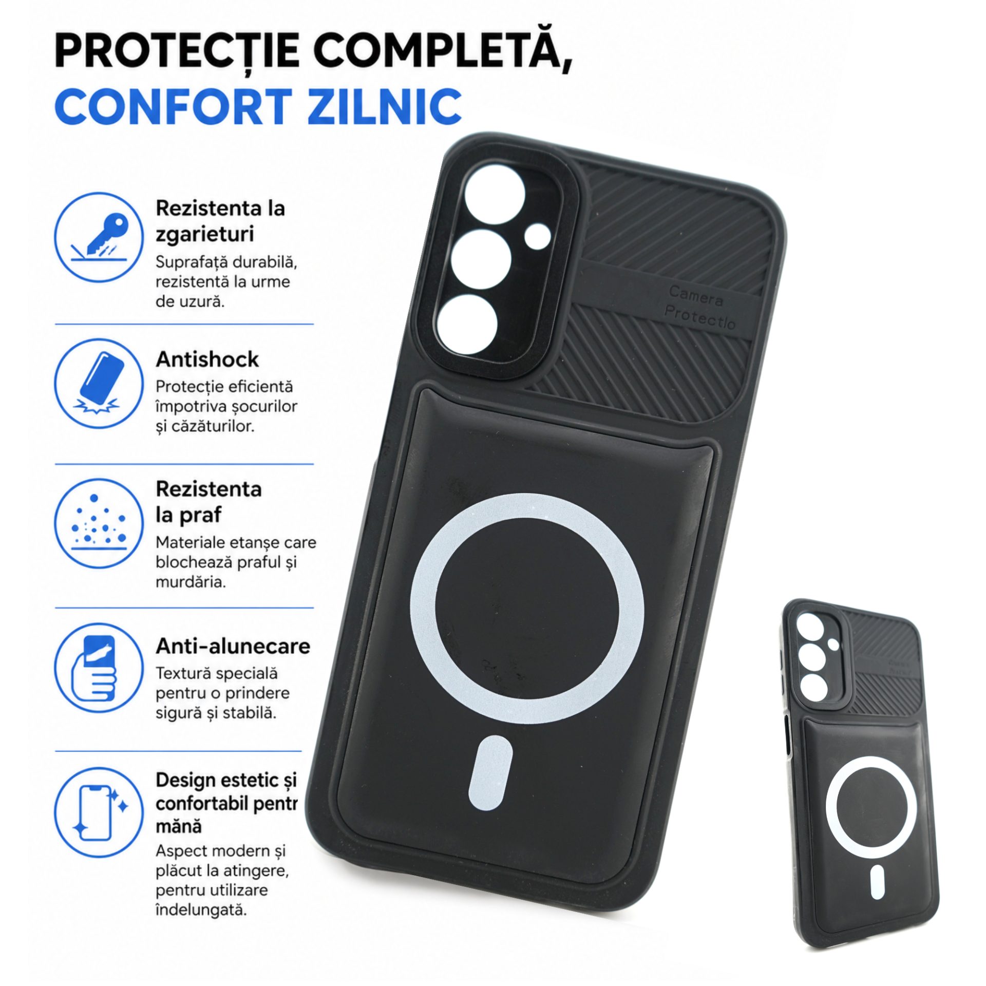 Husa Urban Armor pentru Samsung Galaxy A24 4G, Flippy, Suport Auto Magnetic, Protectie Antisoc, Negru