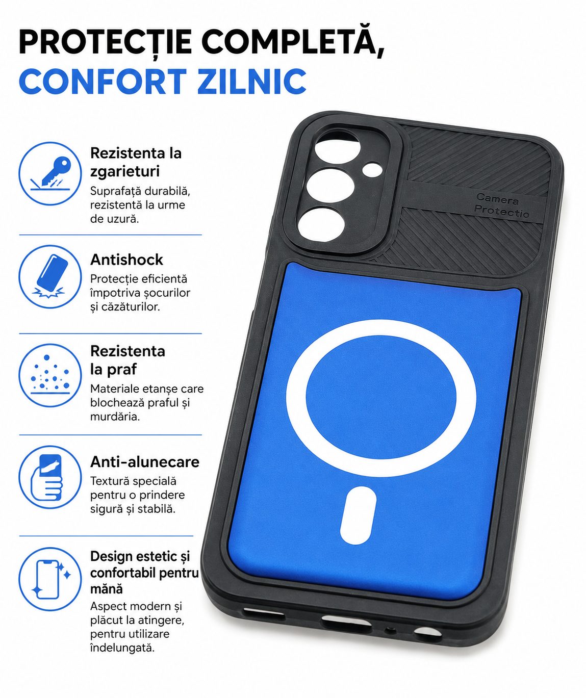 Husa Urban Armor pentru Samsung Galaxy A24 4G, Flippy, Suport Auto Magnetic, Protectie Antisoc, Albastru