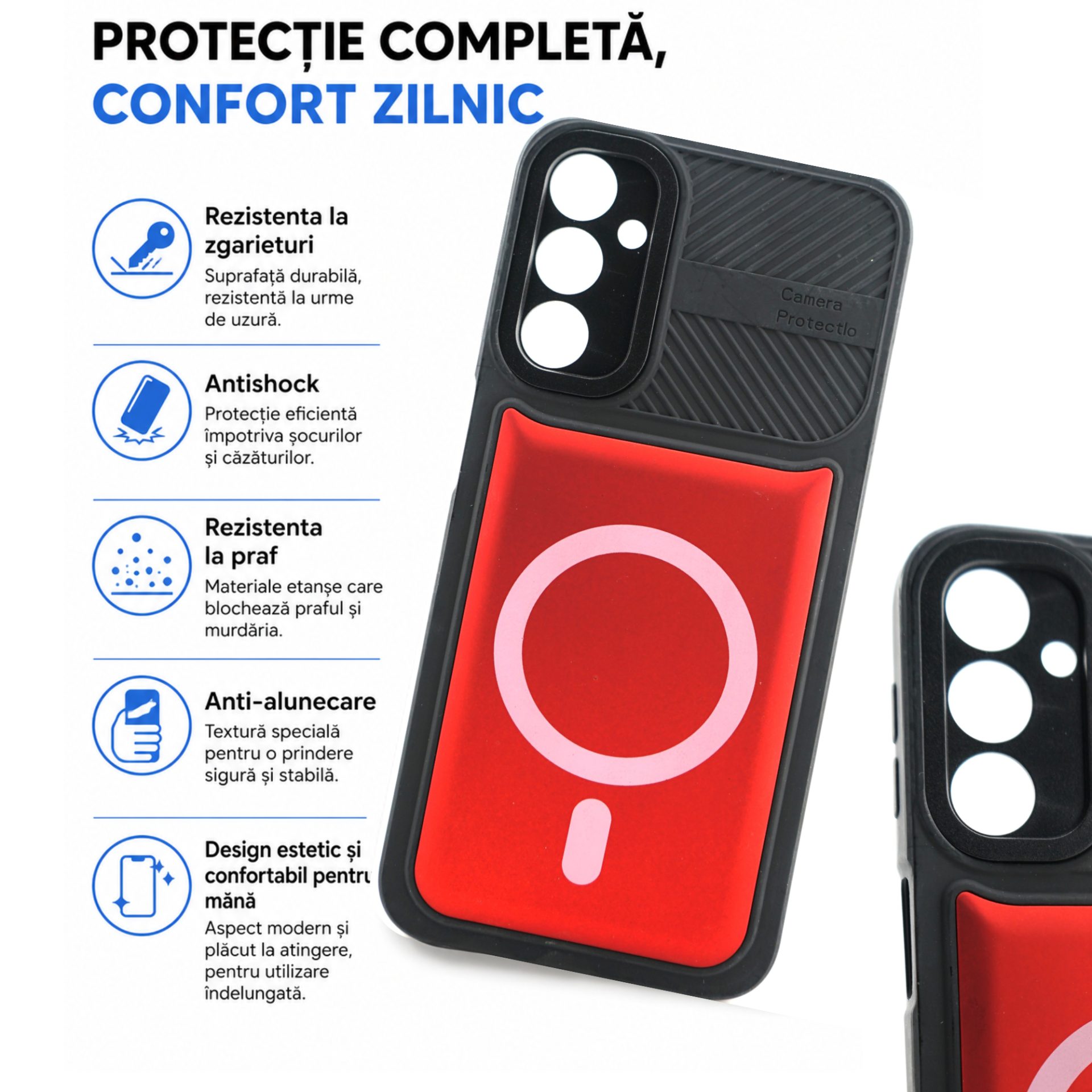 Husa Urban Armor pentru Samsung Galaxy A24 4G, Flippy, Suport Auto Magnetic, Protectie Antisoc, Rosu