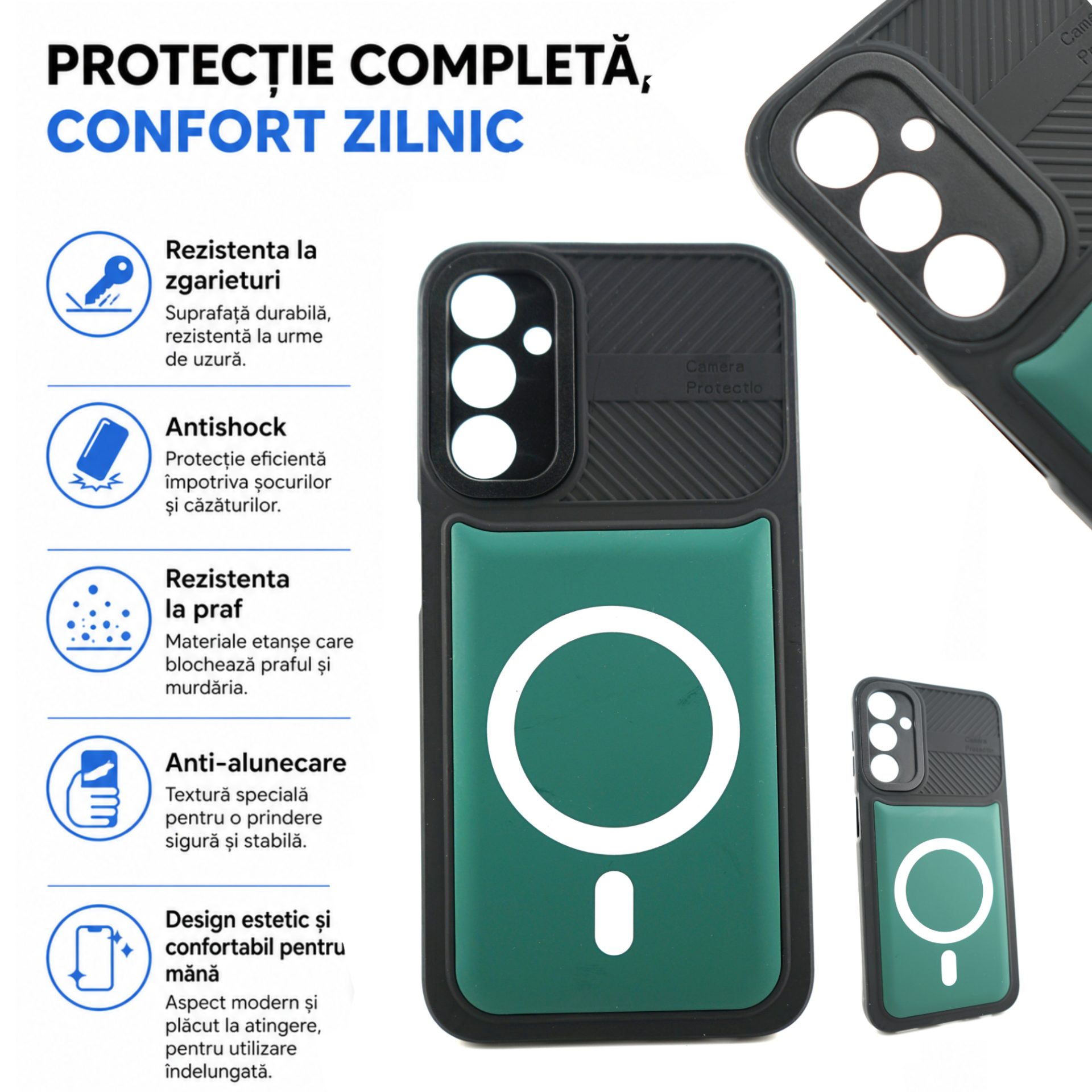Husa Urban Armor pentru Samsung Galaxy A24 4G, Flippy, Suport Auto Magnetic, Protectie Antisoc, Verde Inchis