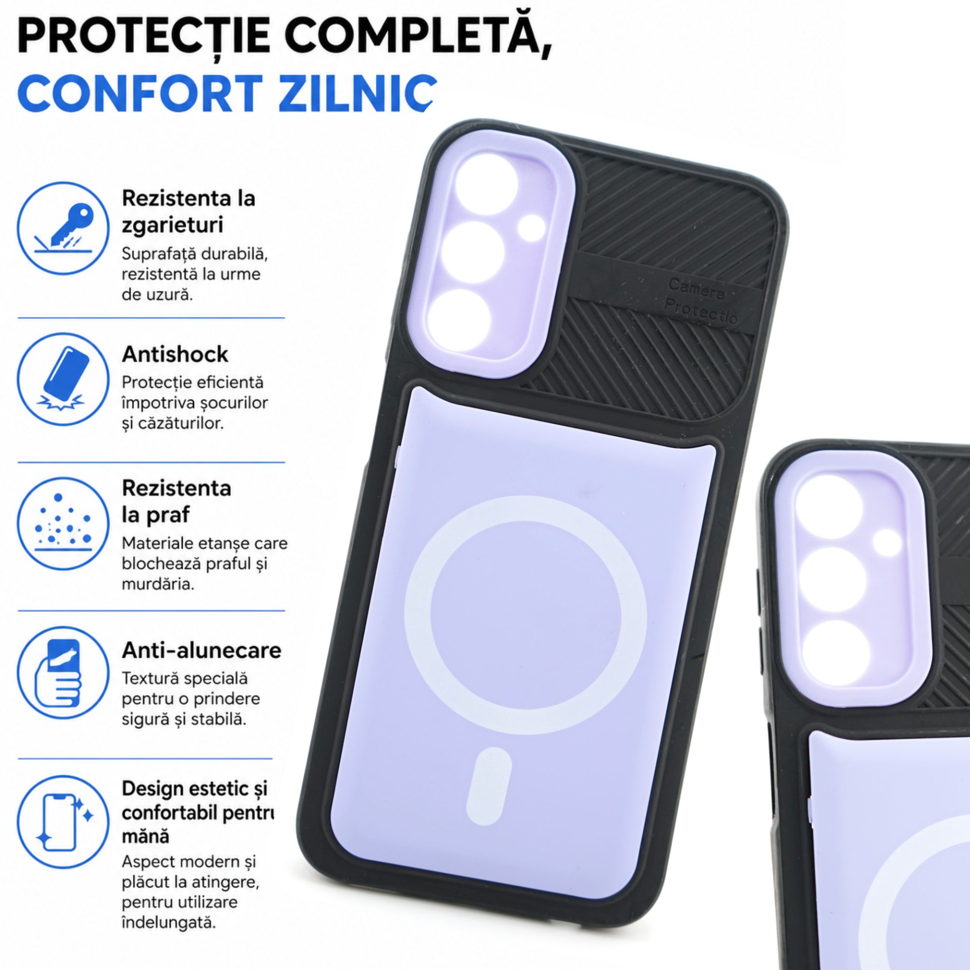 Husa Urban Armor pentru Samsung Galaxy A24 4G, Flippy, Suport Auto Magnetic, Protectie Antisoc, Mov